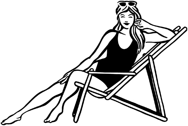 Pretty girl in beach chair vinyl sticker. Customize on line. Summer 088-0234